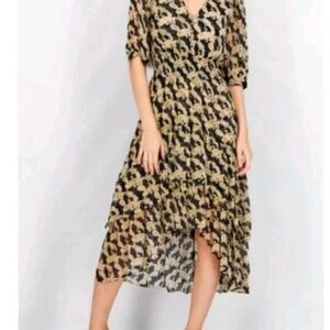 The Kooples Black and Tan High Low Dress